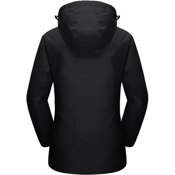 Women's Pure Black 3-in-1 Winter Waterproof Windproof Fleece Lined Winter Jacket